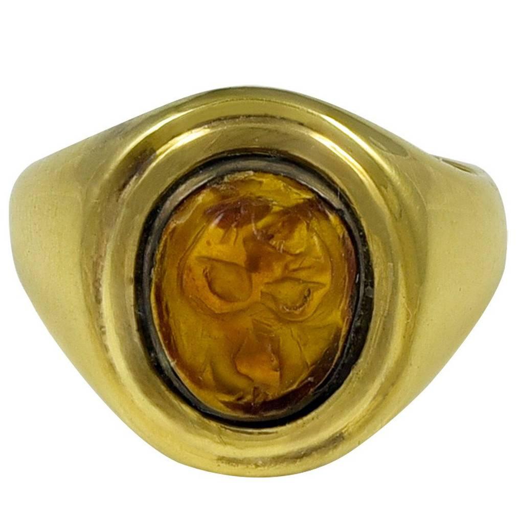 Carved Carnelian Baboon Face Ring