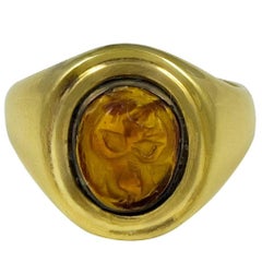 Vintage Carved Carnelian Baboon Face Ring