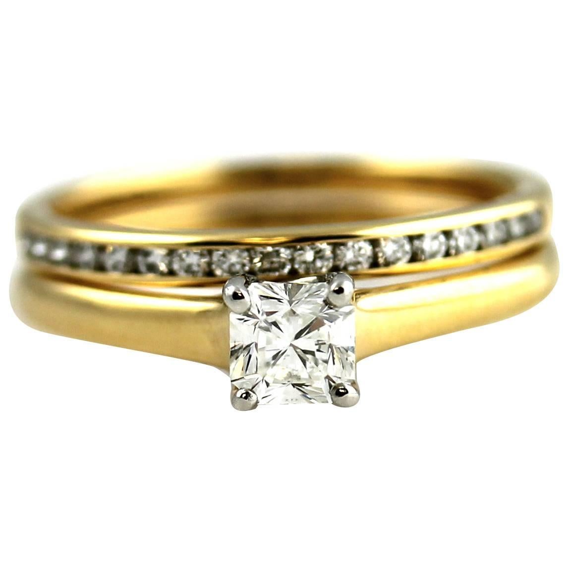 Tiffany & Co. Lucida Cut Diamond Gold Platinum Engagement and Bridal Set