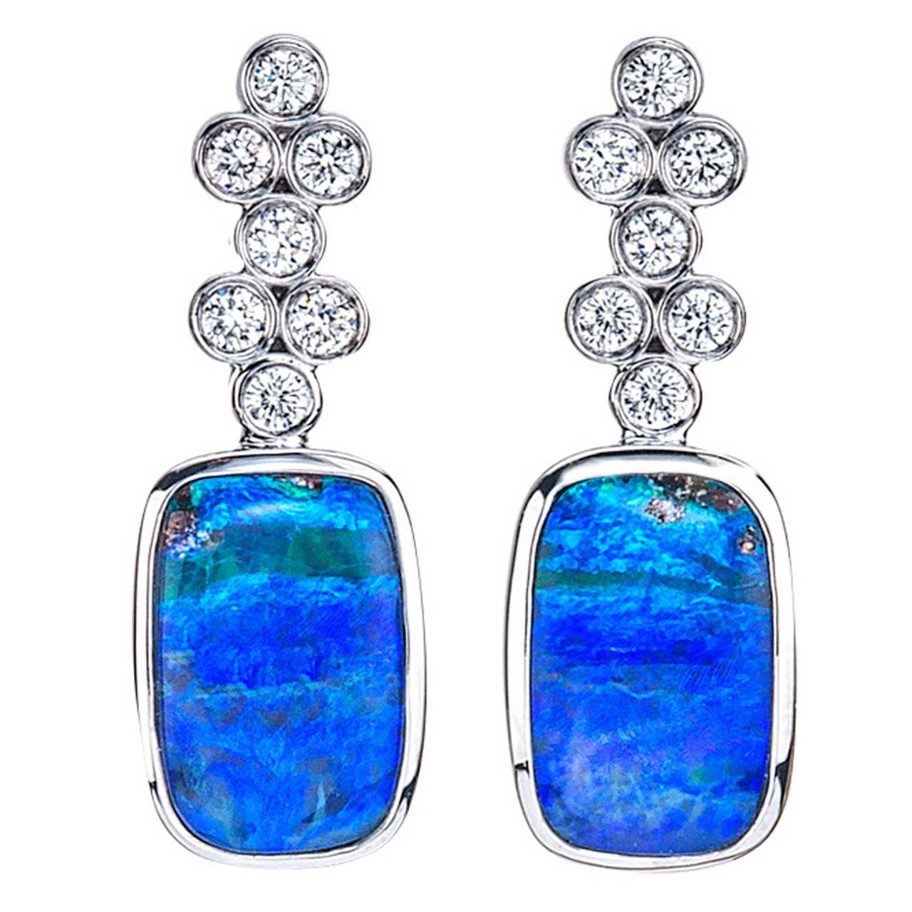 Opal and Diamond Earrings For Sale