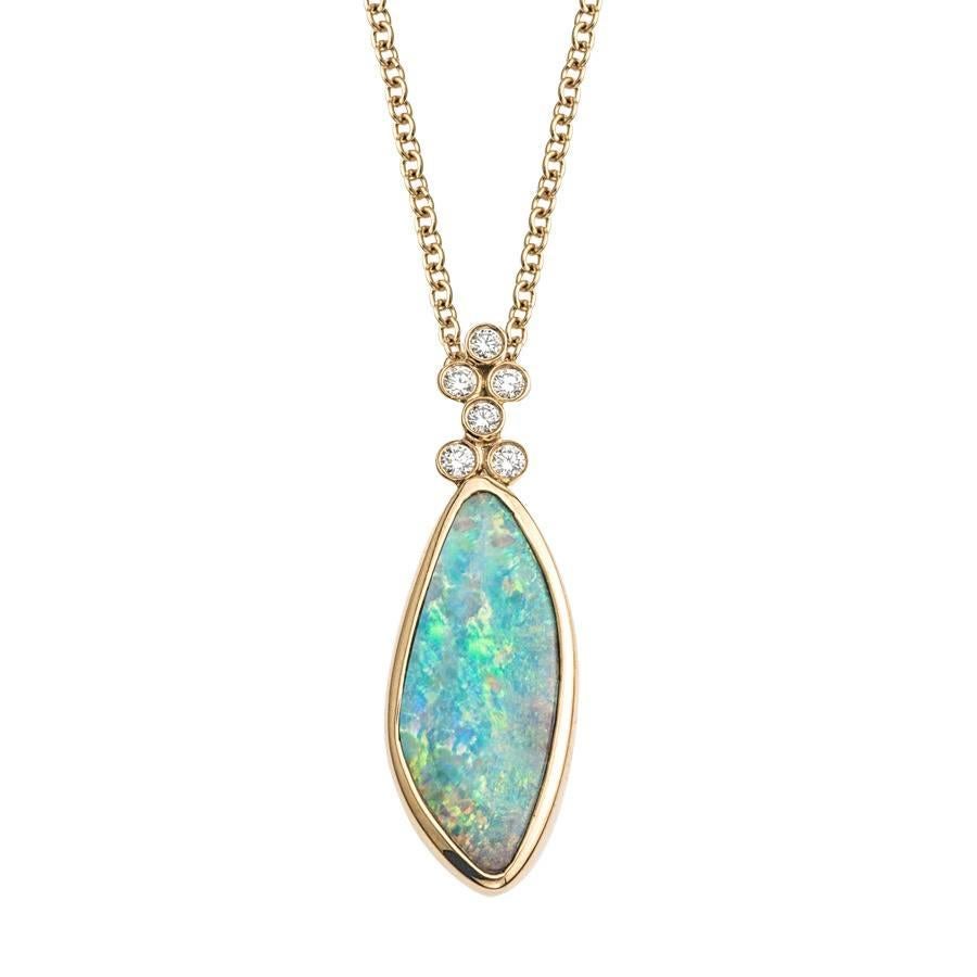 Boulder Opal, Diamond and 18k Gold Pendant For Sale