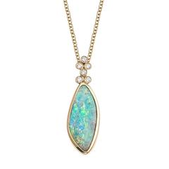 Boulder Opal, Diamond and 18k Gold Pendant For Sale at 1stDibs
