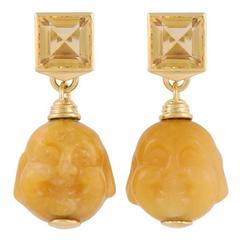 Yellow Jade Citrine Black Sapphire Gold Earrings 6