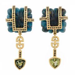 Kyanite Tourmaline Black Diamond Gold Earrings 1
