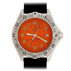 Breitling Stainless Steel Superocean Automatic Orange Dial Wristwatch