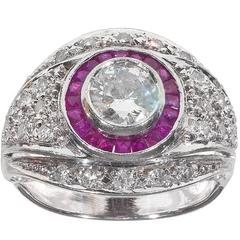 Art Deco Ruby Diamond Platinum Engagement Ring 2