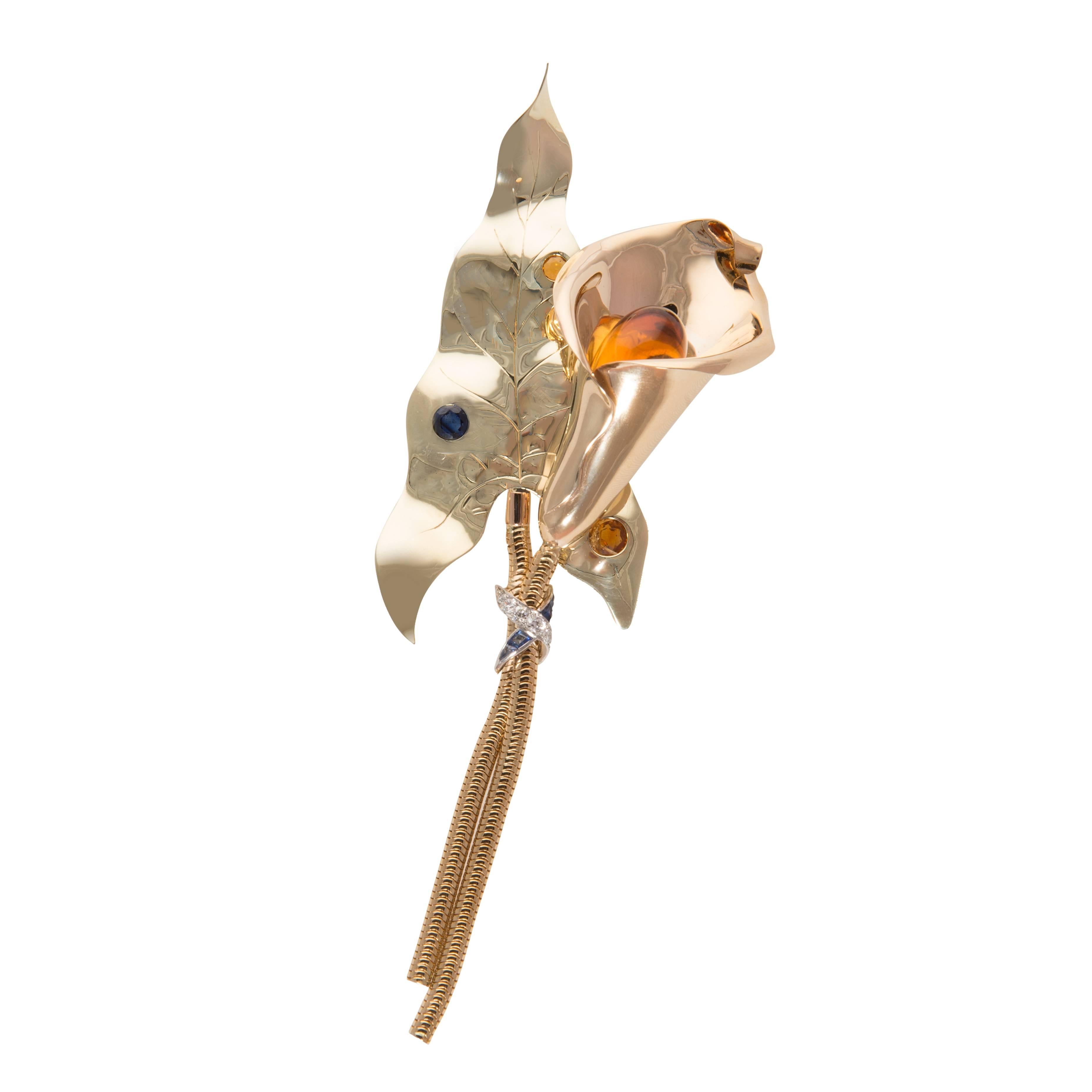 1941 Cartier New York Citrine Sapphire Gold Brooch
