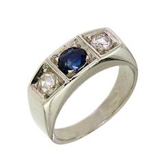 1930s Blue Sapphire Diamonds White Gold Band Ring 9