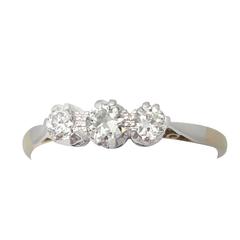 0.48Ct Diamond & 18k Yellow Gold, Platinum Set Trilogy Ring - Antique Circa 1930 7