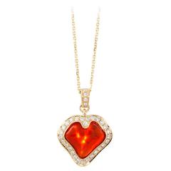 Fire Opal and Diamond Heart-Shaped Pendant