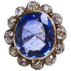 Victorian Certified Unheated Ceylon Sapphire Diamond Silver Gold Ring