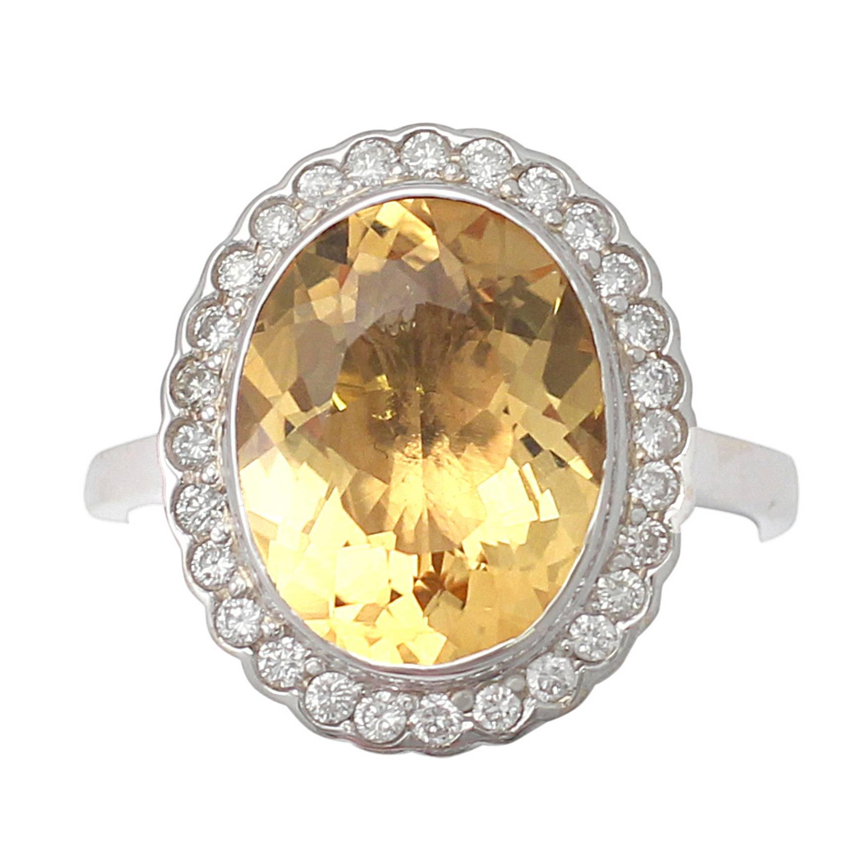 1960s 4.15 Carat Citrine and Diamond White Gold Cocktail Ring