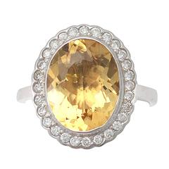 1960s 4.15 Carat Citrine & Diamond White Gold Cocktail Ring 7