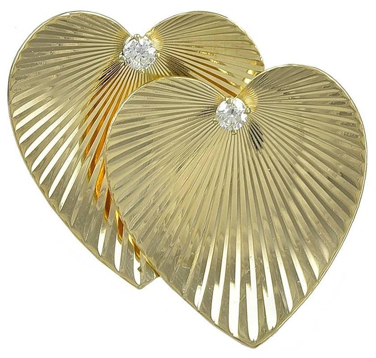 Tiffany & Co. Double Heart Diamond Gold Pin For Sale