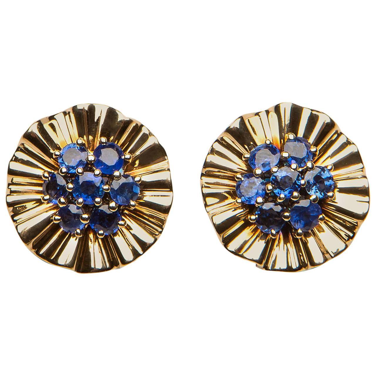 Trabert & Hoeffer Mauboussin Burma Sapphire Gold Earrings