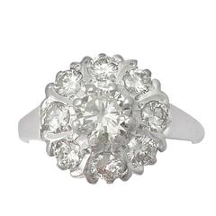 1960s 1.45 Carat Diamond and White Gold Cluster Ring 12