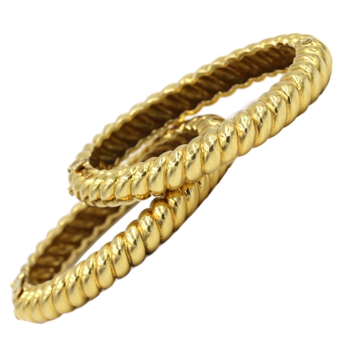 David Webb Pair Twisted Gold Bangle Bracelets