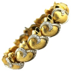 Diamond Satin Finished 18 Karat Yellow Gold Platinum Link Bracelet