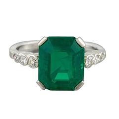 Art Deco Emerald, Diamond and Platinum Ring