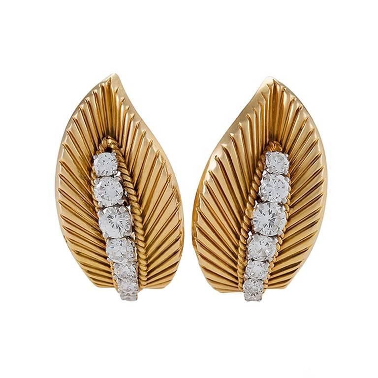 Van Cleef & Arpels Mid-20th Century Diamond and Gold Earrings