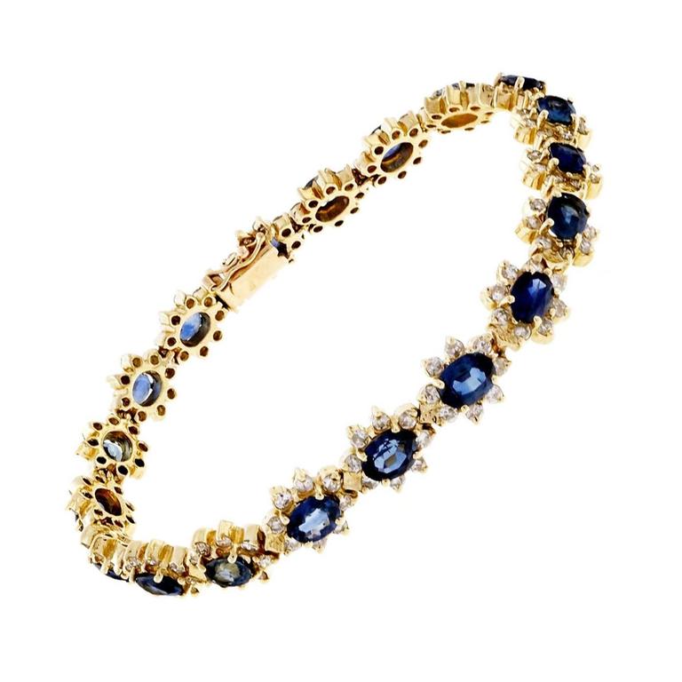 Blue Sapphire Diamond Yellow Gold Bracelet For Sale at 1stdibs