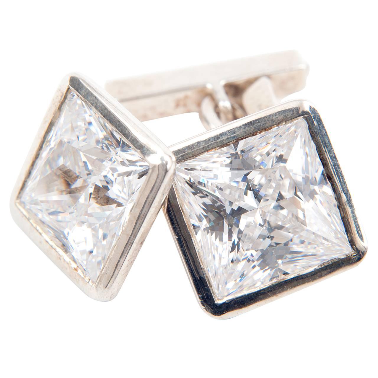 Oversized Crystal and Silver Spectacular Cufflinks For Sale