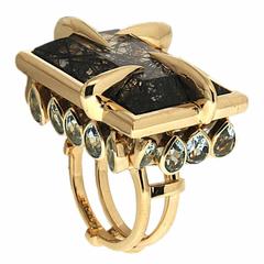 Tourmalinated Aquamarine Enamel Quartz Gold Ring 9
