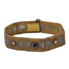 Yellow and White Gold Deco Mesh Bracelet with Stones