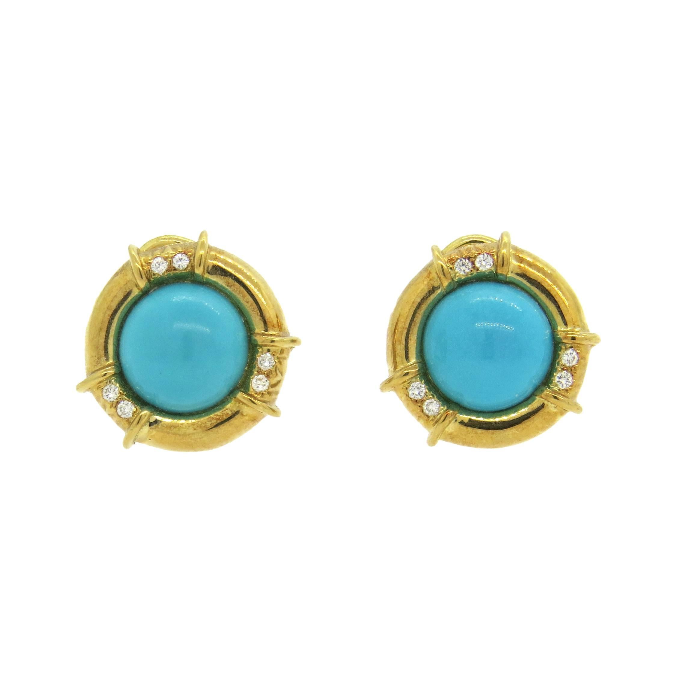 Tiffany & Co. Turquoise Diamond Gold Earrings 