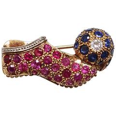 Vourakis Tsarouhi Ruby Sapphire Diamond Gold Platinum Brooch