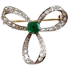 Victorian Emerald and Diamond Ribbons Pendant Brooch 2