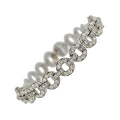 Art Deco Diamond Platinum Encrusted Circle Link Bracelet