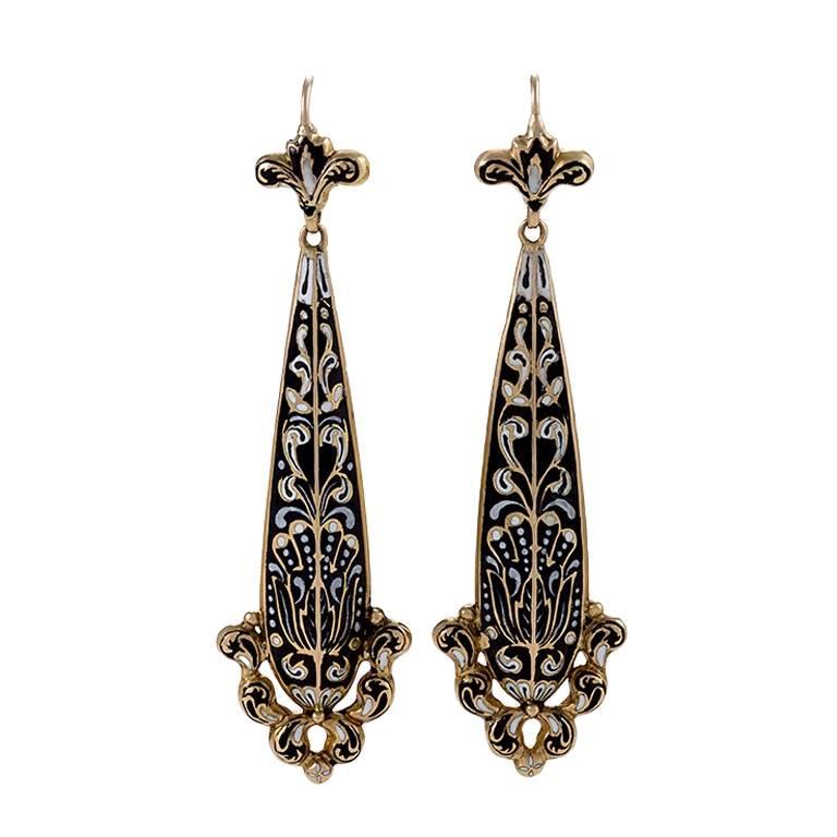 Antique Swiss Enamel and Gold Earrings