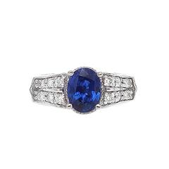 Natural Ceylon Oval Cut Blue Sapphire Diamond Gold Solitaire Ring