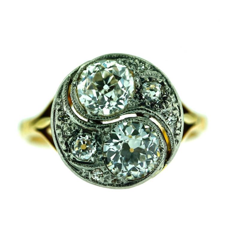 Art Nouveau Diamond Gold Twin Ring For Sale at 1stDibs
