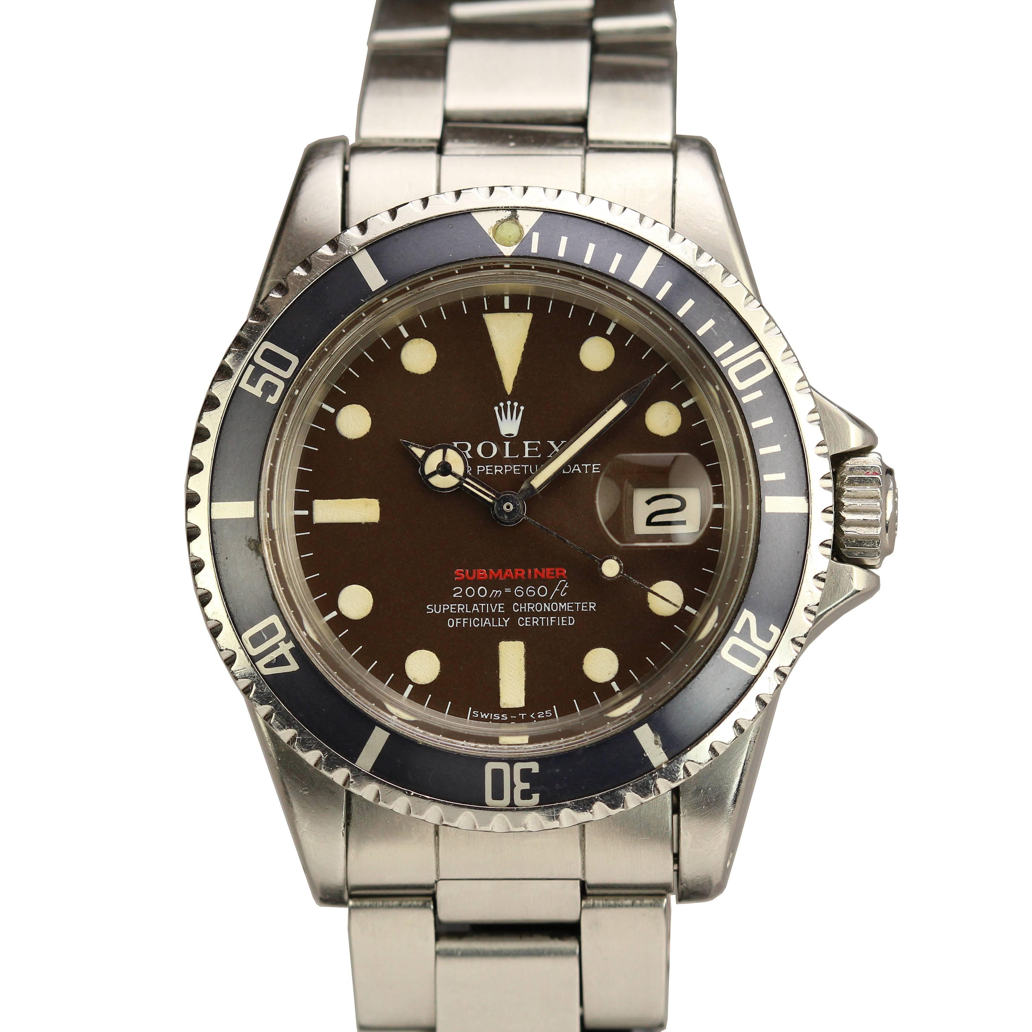 Rolex Stainless Steel  "Red" Submariner Date Tropical Dial Wristwatch Ref 1680