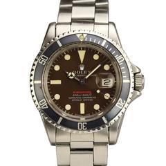 Retro Rolex Stainless Steel  "Red" Submariner Date Tropical Dial Wristwatch Ref 1680