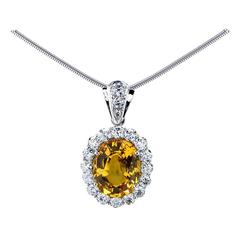 Yellow Sapphire Diamond Gold Pendant Necklace