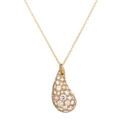 Tiffany & Co. Elsa Peretti diamond pave Gold Teardrop Pendant Necklace