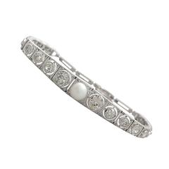 5.61Ct Diamond and Pearl, 18k White Gold Bracelet - Antique Circa 1900 11