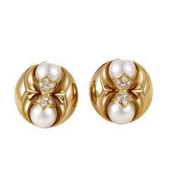 Bulgari Pearl Diamond Gold Clip-On Earrings