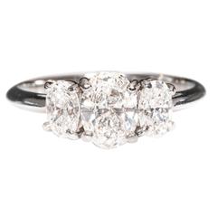 Tiffany & Co. Oval Brilliant Cut Diamond Platinum Three Stone Ring
