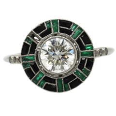 Onyx Emerald Diamond Platinum Ring