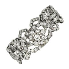 1920s French White Sapphire Silver Link Bracelet