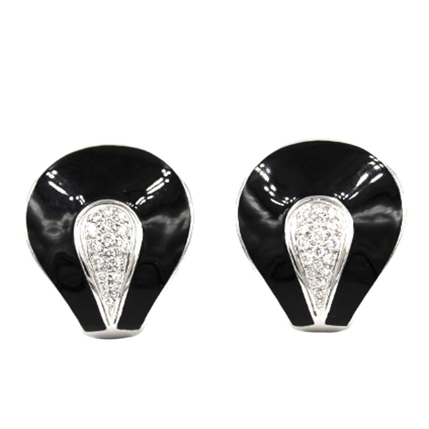 Roberto Coin Black Enamel Diamond Gold Earrings