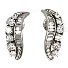 Diamond Vintage Platinum Leaf Motif Earrings