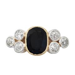 1.93Ct Sapphire & 0.80Ct Diamond, 18k Yellow Gold Dress Ring - Antique French