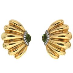 Peridot Diamond Gold Sea Fan Earrings 7