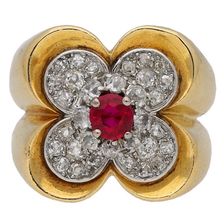 Van Cleef & Arpels Natural Unenhanced Ruby and Diamond Ring, circa 1945