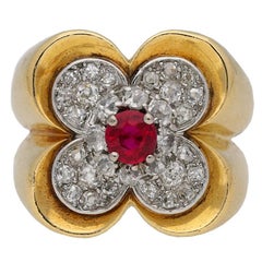 Van Cleef & Arpels Ring mit natürlichem, nicht geschliffenem Rubin und Diamant, um 1945